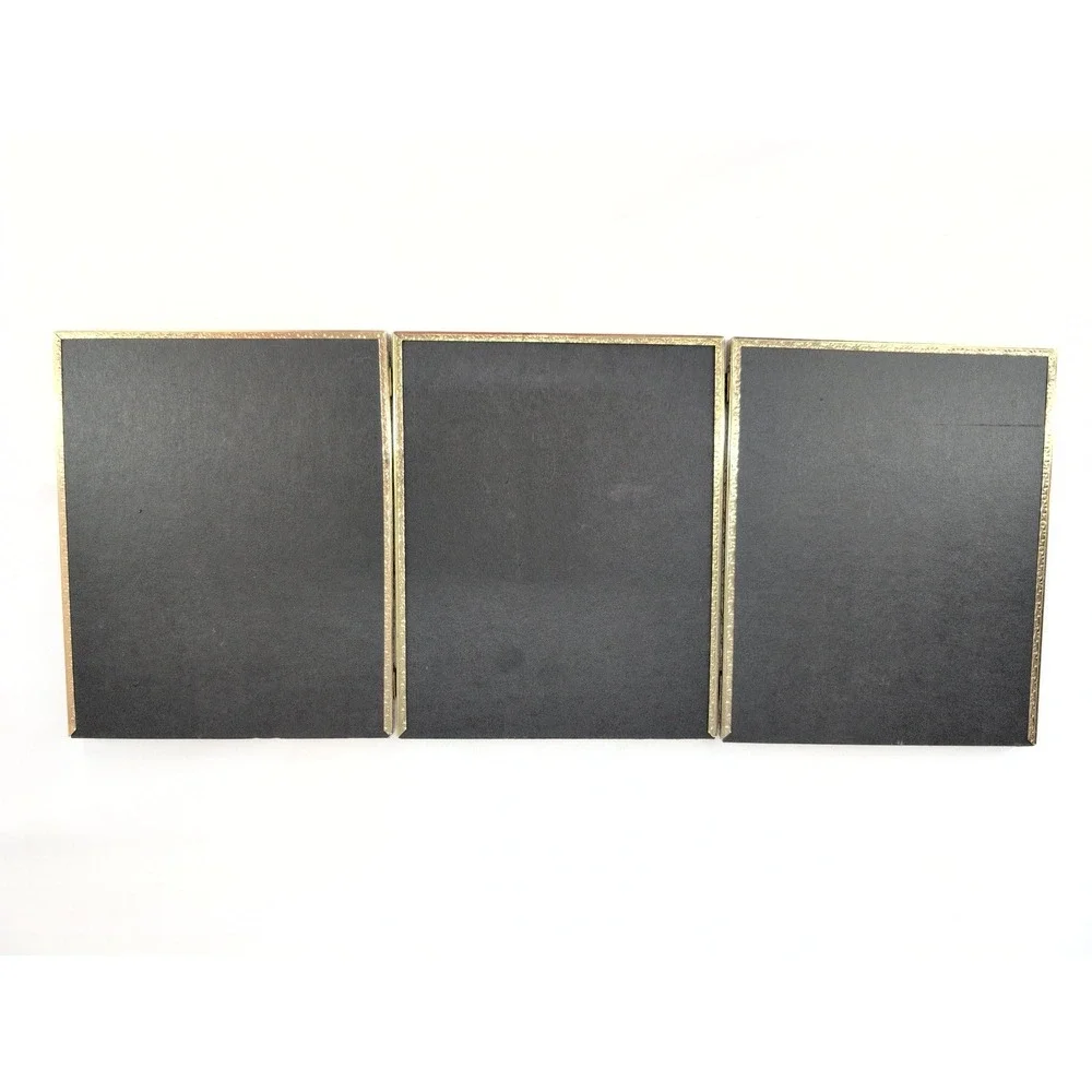 Vintage Triple Folding Picture Frame Gold Metal Beaded Floral 8x10 Triptych